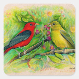 Scarlet Tanagers Bird Art Quadratischer Aufkleber