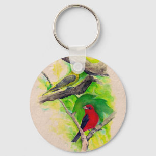 Scarlet Tanagers Vögel Aquarellmalerei Keychai Schlüsselanhänger