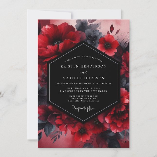 Scarlet Twilight Flora Wedding Einladung (Vorderseite)