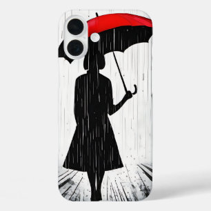 "Scarlet Umbrella" Rain Silhouette Kunst, Dichtung iPhone 16 Plus Hülle