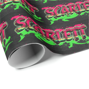 Scarlett Vorname Name Graffiti red green Geschenkpapier
