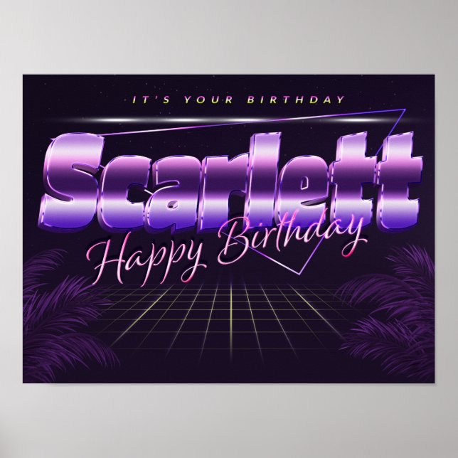 Scarlettname Vorname lila retro Poster Geburtstag (Vorne)