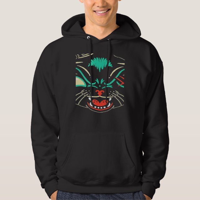 Scary Black Cat Face Graphic Cat Halloween Hoodie (Vorderseite)