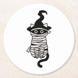 Scary cat wrapped runder pappuntersetzer