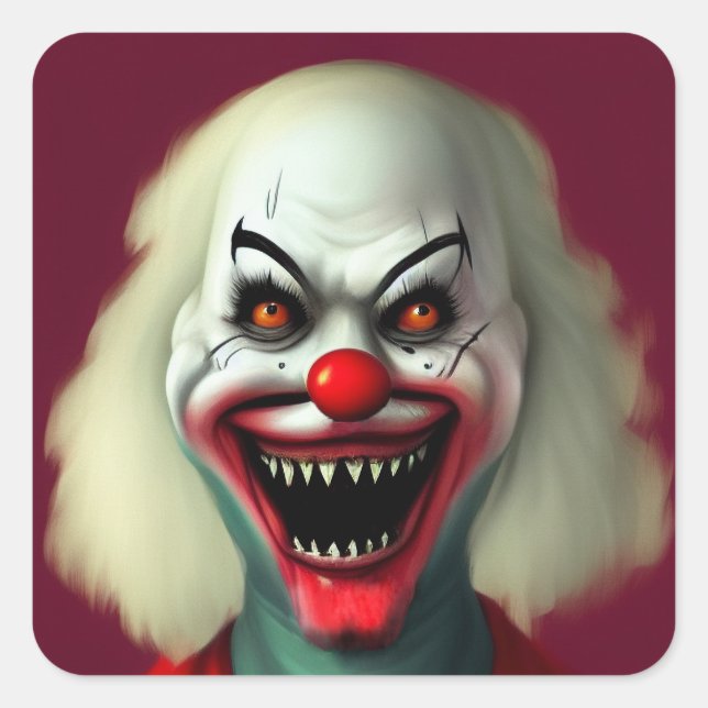 Scary clown horror portrait ugly monster Halloween Quadratischer Aufkleber (Vorderseite)
