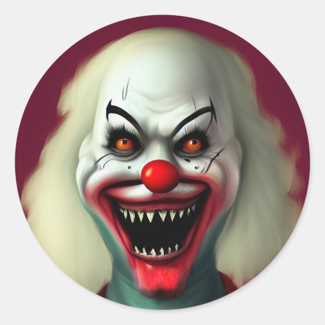 Scary clown horror portrait ugly monster Halloween Runder Aufkleber (Vorderseite)