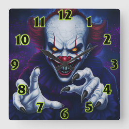 Scary Clown Square Wall Clock Quadratische Wanduhr
