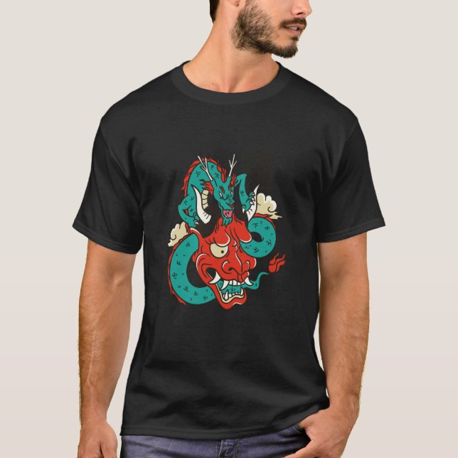 Scary creepy asian japanese dragon T-Shirt (Vorderseite)