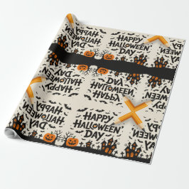 Scary Cute Pumpkins, Ghosts & Spider Web Design Geschenkpapier