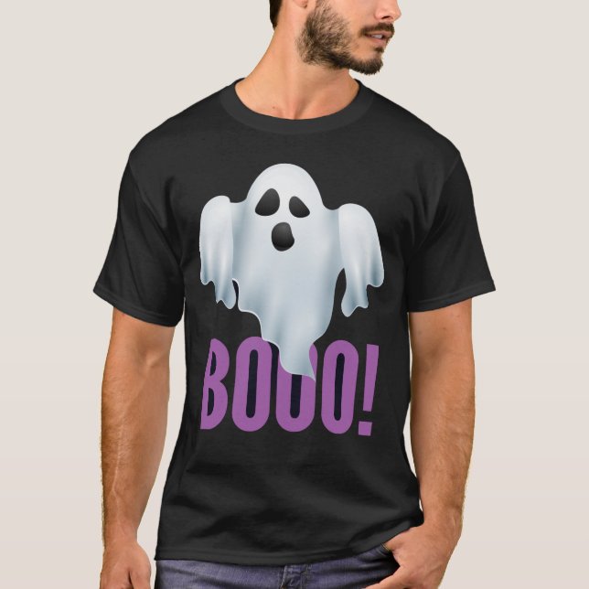Scary Ghost with 'BOOO!' Text T-Shirt (Vorderseite)