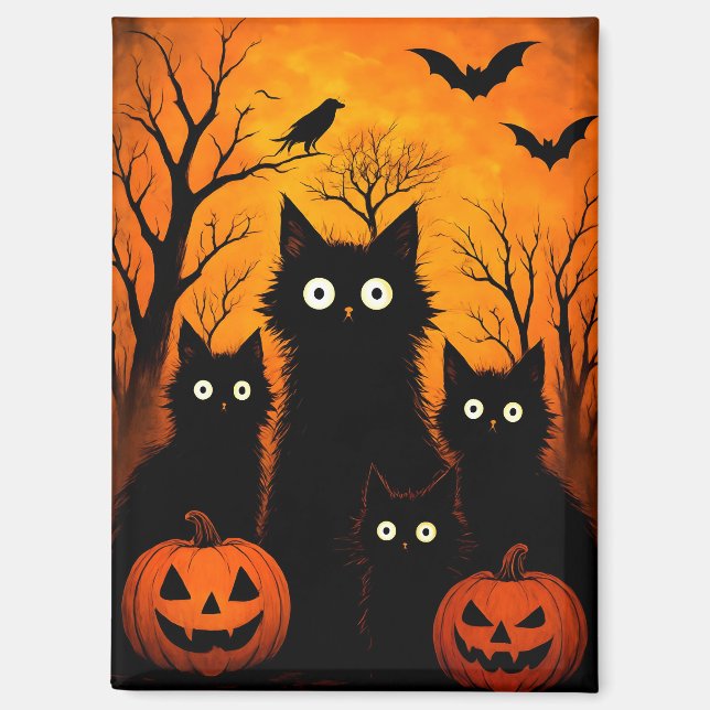 Scary Halloween Cats and Bats Design | Dark Horror Magnet (Vorderseite)