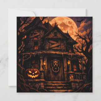 Scary Halloween Haunted House with Full Moon Feiertagskarte
