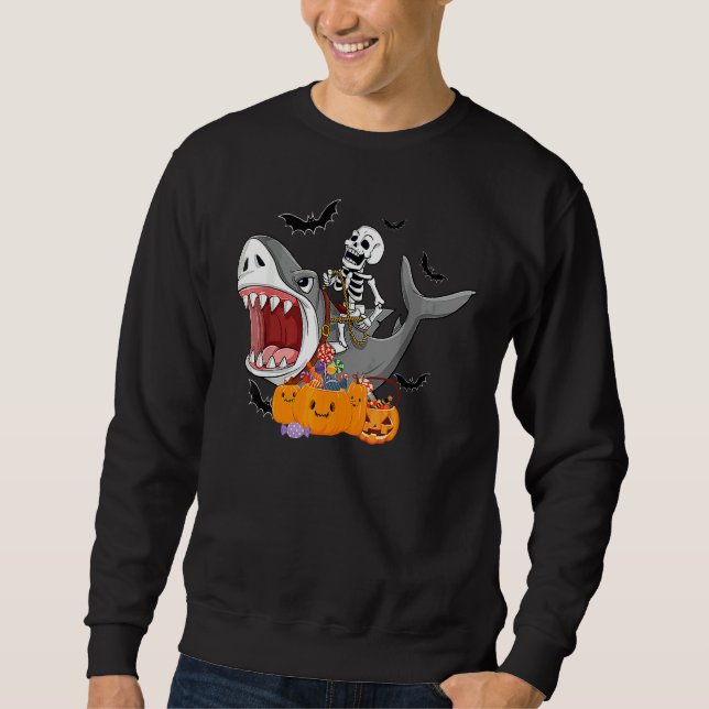 Scary Halloween Jackolantern Skeleton Shark Costum Sweatshirt (Vorderseite)