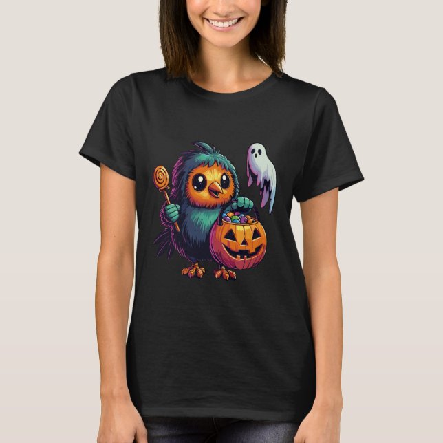 Scary Halloween Kiwi Bird Ghost Spooky Candy Bag 5 T-Shirt (Vorderseite)