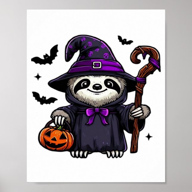 Scary Halloween Sloth Witch Hat Costume Spooky Sea Poster (Vorne)
