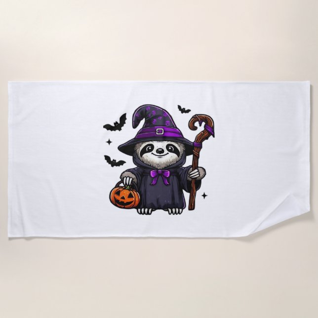 Scary Halloween Sloth Witch Hat Costume Spooky Sea Strandtuch (Vorderseite)