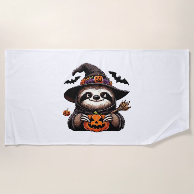 Scary Halloween Sloth Witch Hat Costume Spooky Sea Strandtuch (Vorderseite)