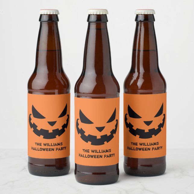 Scary Jack O Lantern Custom Orange Halloween Party Bierflaschenetikett (Flaschen)