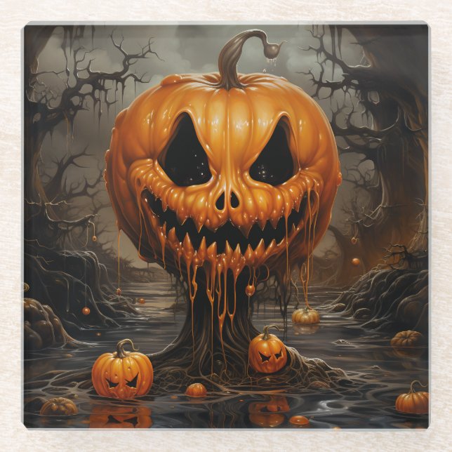 Scary Jack O Lantern Halloween Glasuntersetzer (Vorderseite)