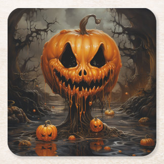 Scary Jack O Lantern Halloween Rechteckiger Pappuntersetzer
