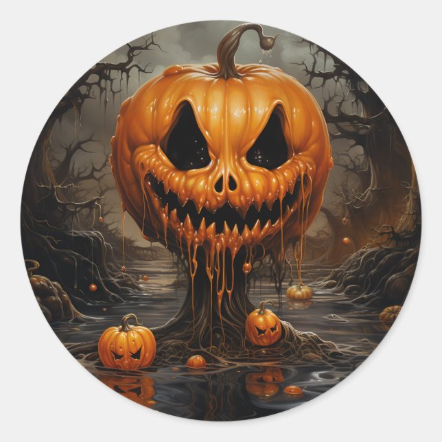 Scary Jack O Lantern Halloween Runder Aufkleber (Vorderseite)