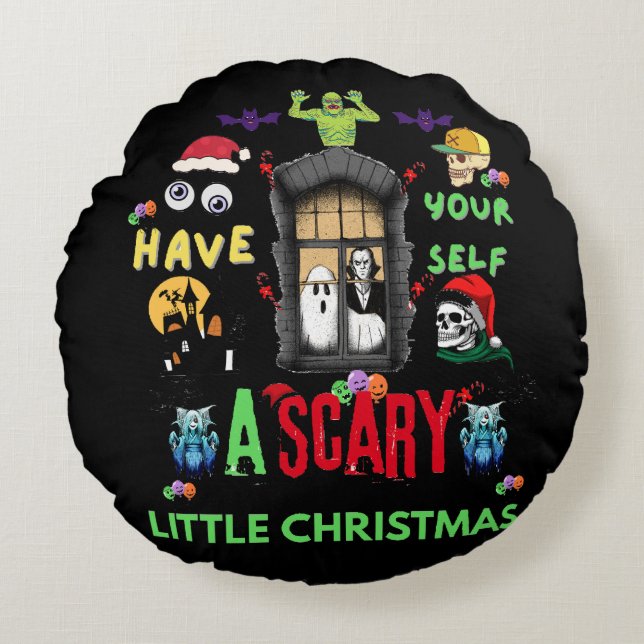Scary Little Christmas Horror Holiday Design   Rundes Kissen (Vorderseite)
