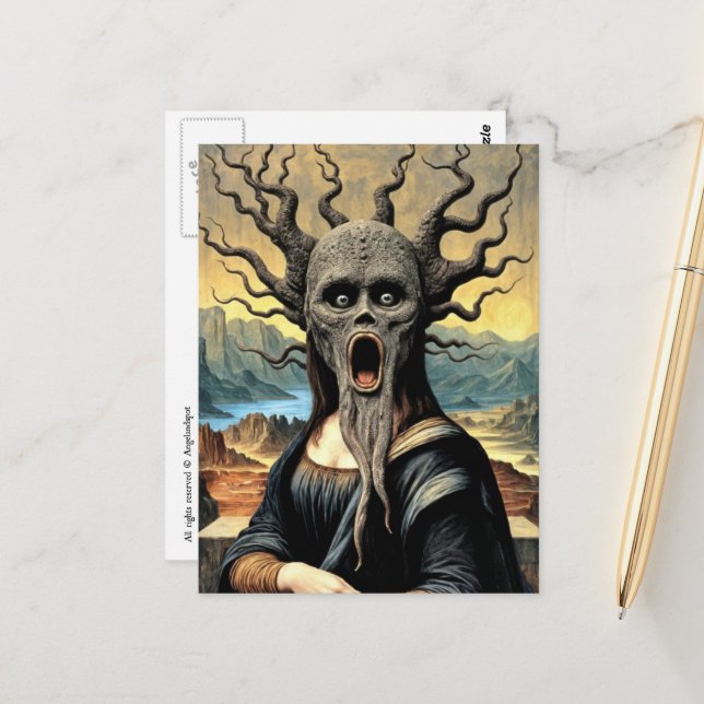Scary Mona Lisa Horror Postkarte (Vorderseite/Rückseite Beispiel)