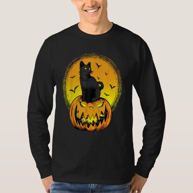 Scary Nightcat Black Cat With Yellow Eyes Pumpkin  T-Shirt (Vorderseite)