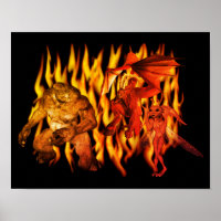 Scary Ogre And Demons In Flames