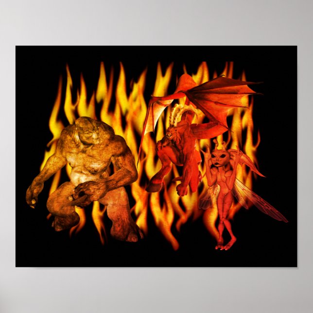 Scary Ogre And Demons In Flames  Poster (Vorne)