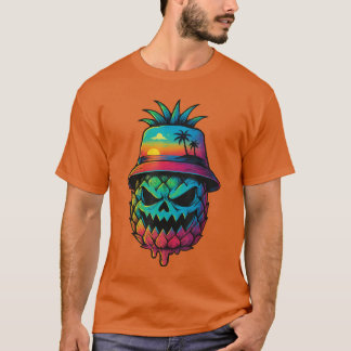 Scary Pineapple Tropical Fruit Summer Halloween Su T-Shirt