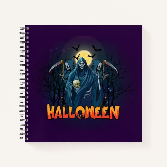Scary Skeleton Night Halloween, mein Halloween Moo Notizbuch (Vorderseite)
