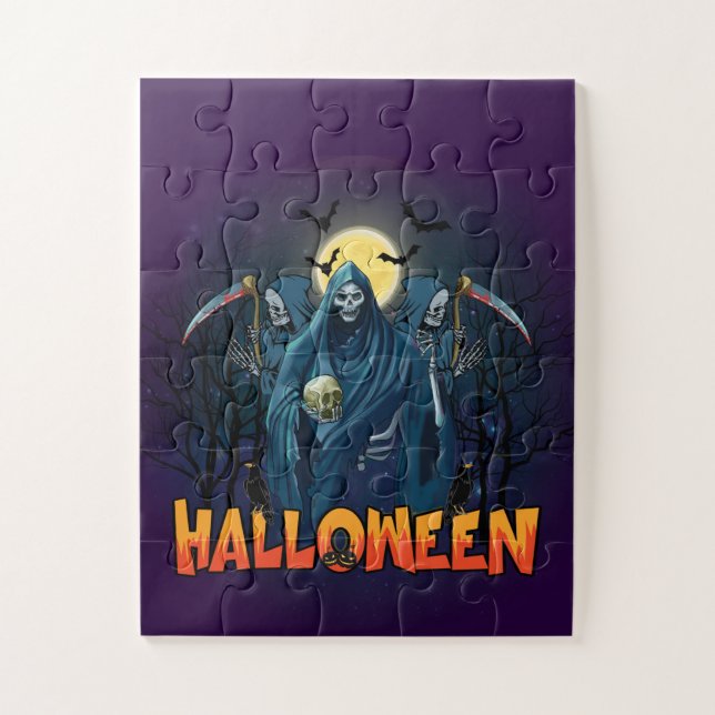 Scary Skeleton Night Halloween, mein Halloween Moo Puzzle (Vertikal)