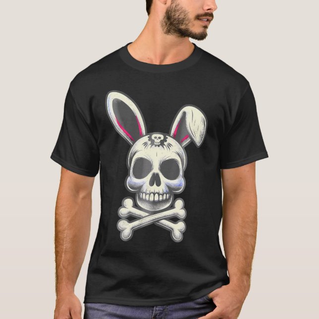 Scary Skull And Crossbones Bad Rabbit Horror Bunny T-Shirt (Vorderseite)