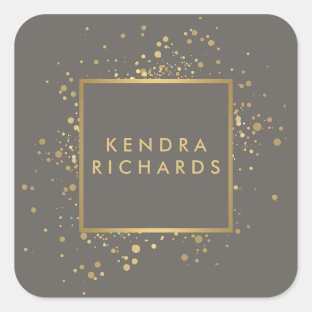 Scatted Imitate Gold Confetti auf Modern Grau II Quadratischer Aufkleber (Vorderseite)
