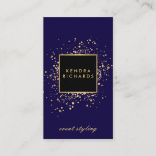 Scatter Imitate Gold Confetti auf Modern Blue Visitenkarte