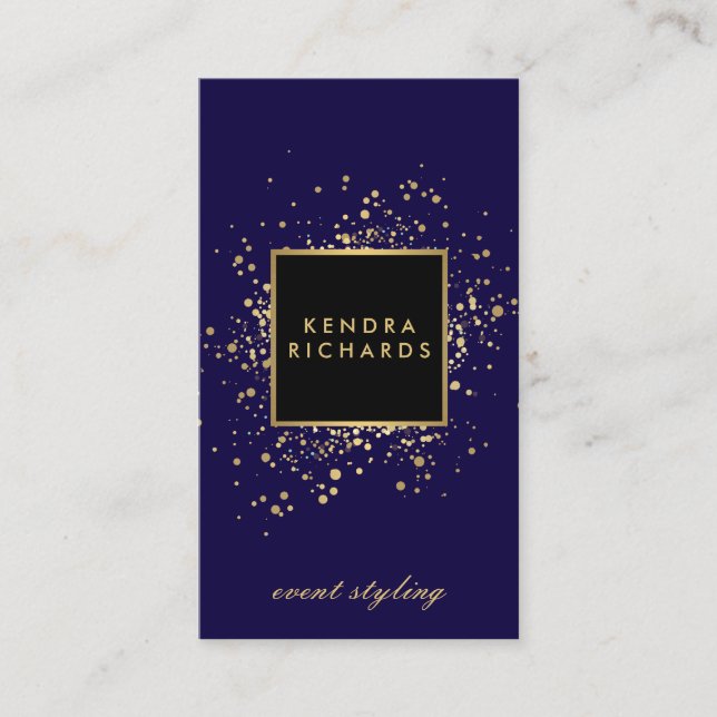Scatter Imitate Gold Confetti auf Modern Blue Visitenkarte (Vorderseite)