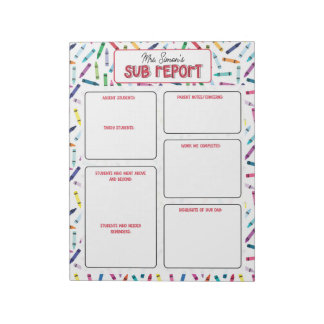 Scattered Crayons Substitute Teacher Report Note Notizblock