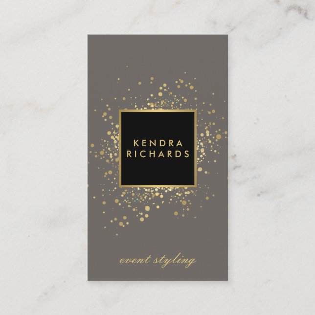 Scattered Imitate Gold Confetti auf Modern Grau Visitenkarte (Vorderseite)