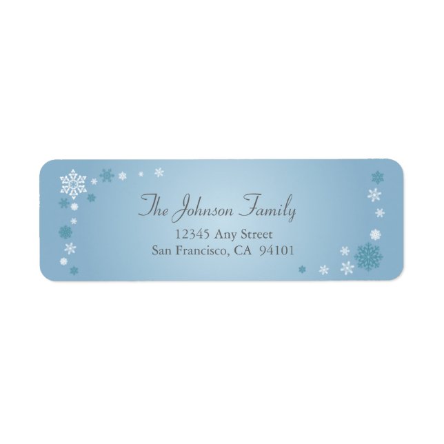 Scattered Snowflakes Holiday Address Labels (blau) (Vorne)
