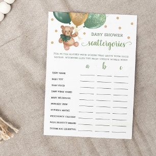 Scattergories Game Baby Shooter Teddy Bear Card Einladung