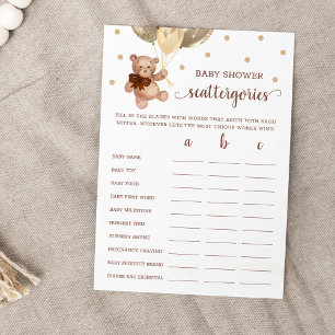 Scattergories Spiel Baby Shower Teddybär Karte
