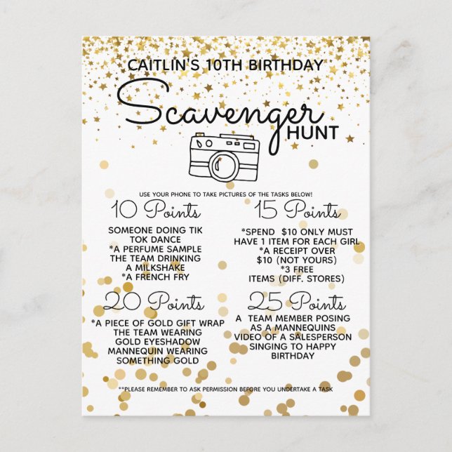 Scavenger Hunt Game für Party Teenager Ankündigungspostkarte (Vorderseite)