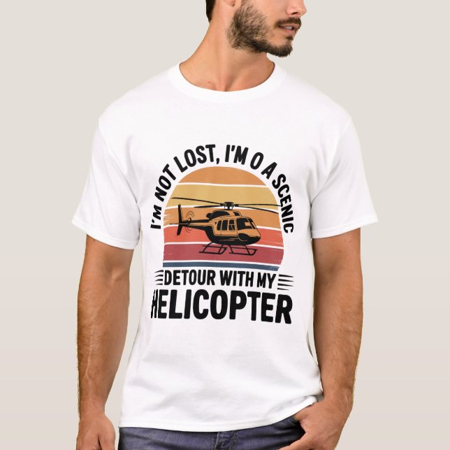 Scenic Detour Helicopter Retro Sunset Design T-Shirt (Vorderseite)