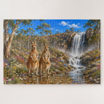Scenic Kangaroo Wildlife & Majestic Waterfall 