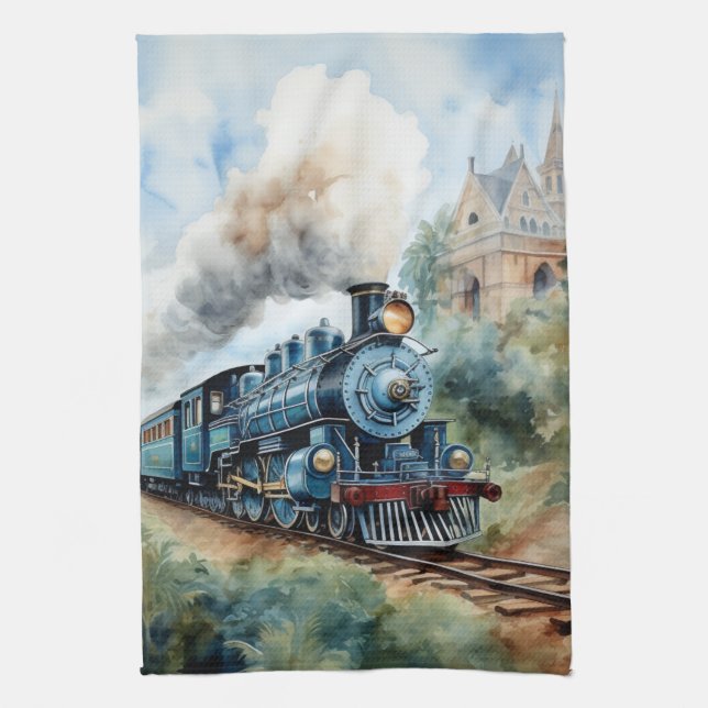 Scenic Landscape a Victorian Train Geschirrtuch (Vertikal)