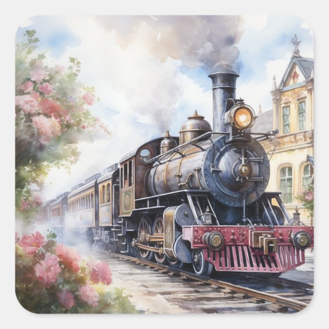 Scenic Landscape a Victorian Train Quadratischer Aufkleber (Vorderseite)