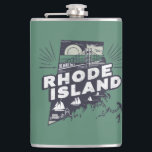 Scenic Rhode Island Retro Silhouette  Flachmann<br><div class="desc">Hip flask features a retro style scenic Rhode Island vignette in a state shaped silhouette.</div>
