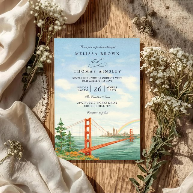Scenic San Francisco Destination QR Code Wedding Einladung (Von Creator hochgeladen)