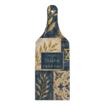 Schabbat-Challah-Board, Blau Gold, Rustikale Farmh